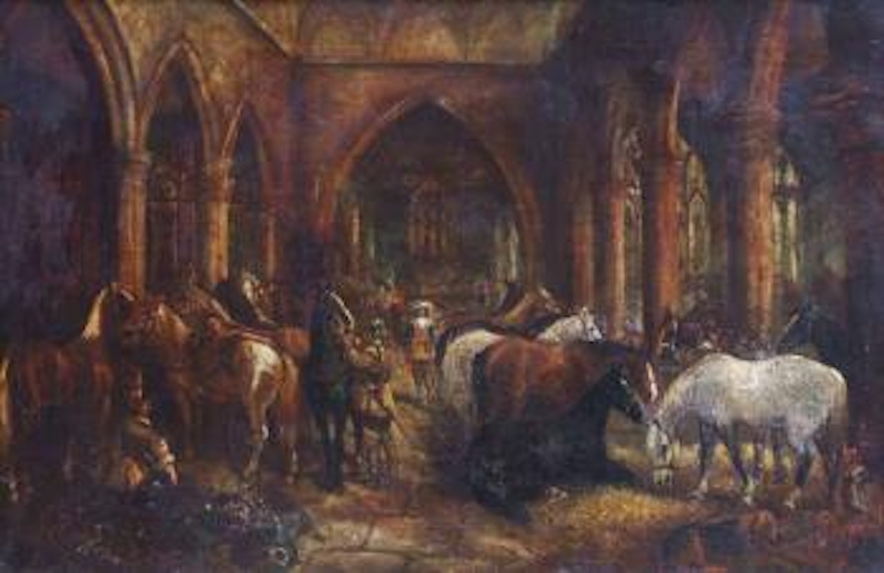 Lord Byron's horses stabled in Acton Church during the Siege of Nantwich, 1644 by Herbert H Jones