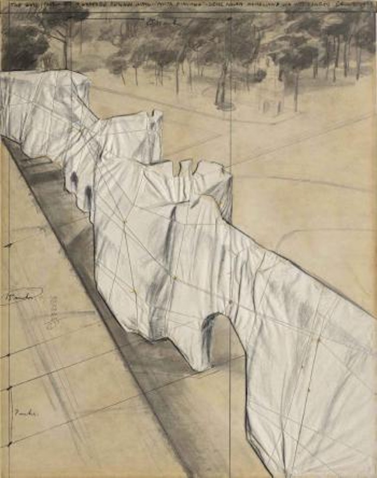 The Wall (Project for a Wrapped Roman Wall - "Porta Pinciania" - delle Mura Aureliane, via Vitt Veneto) by Christo