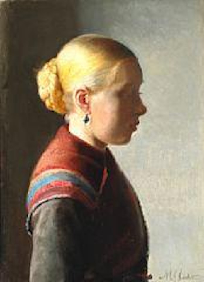 Ung Pige. A young girl from Skagen with her hair in a knot and with an earring by Michael Ancher