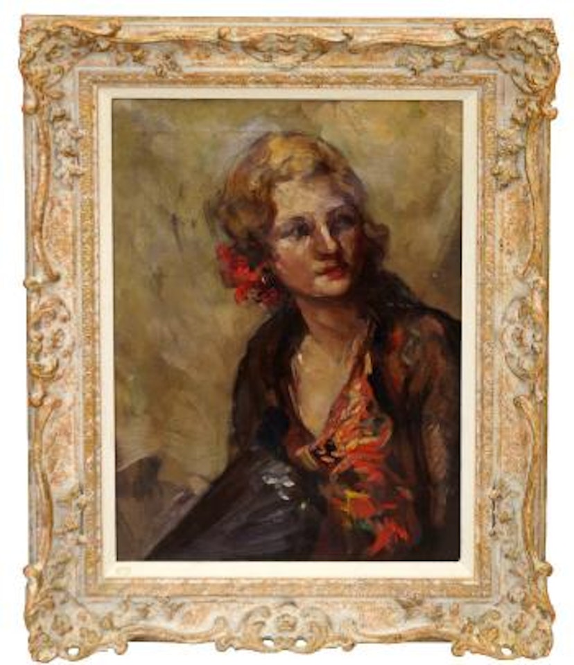 Portrait of Marion Coles, half-length holding a fan by Augustus Edwin John