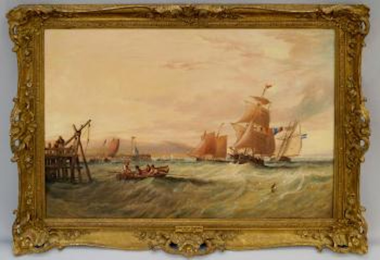 French vessels shipping off a jetty by John Wilson Carmichael