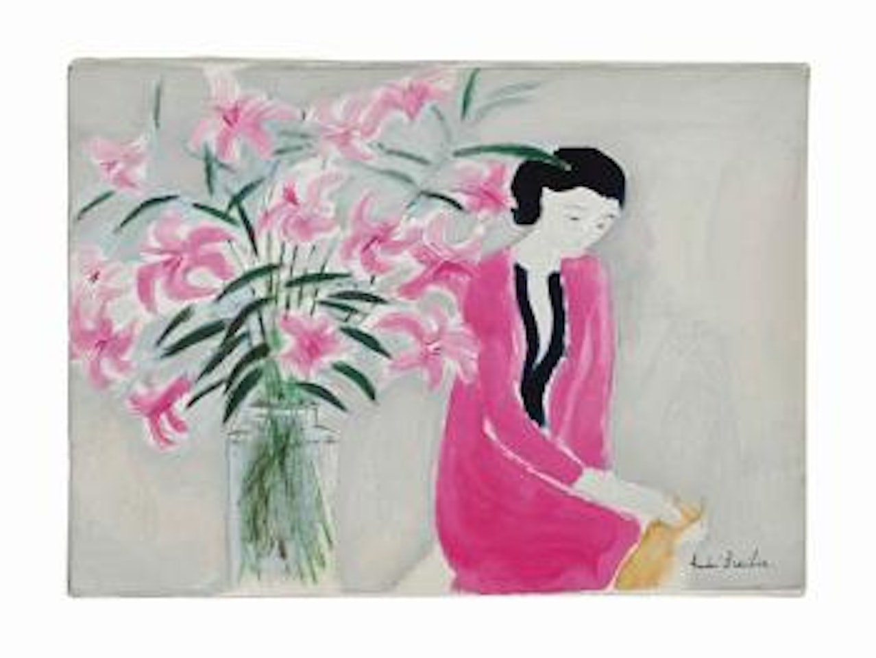 Femme avec vase de fleurs by André Brasilier
