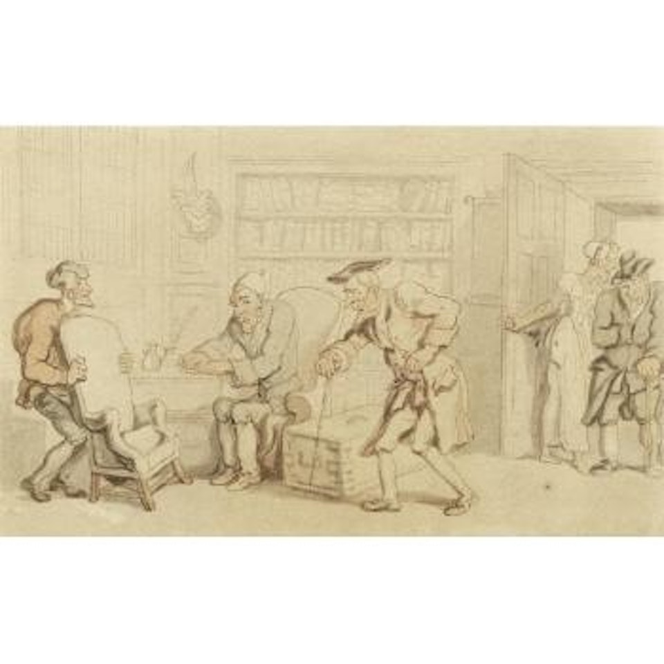 Visitors entering a library by Thomas Rowlandson
