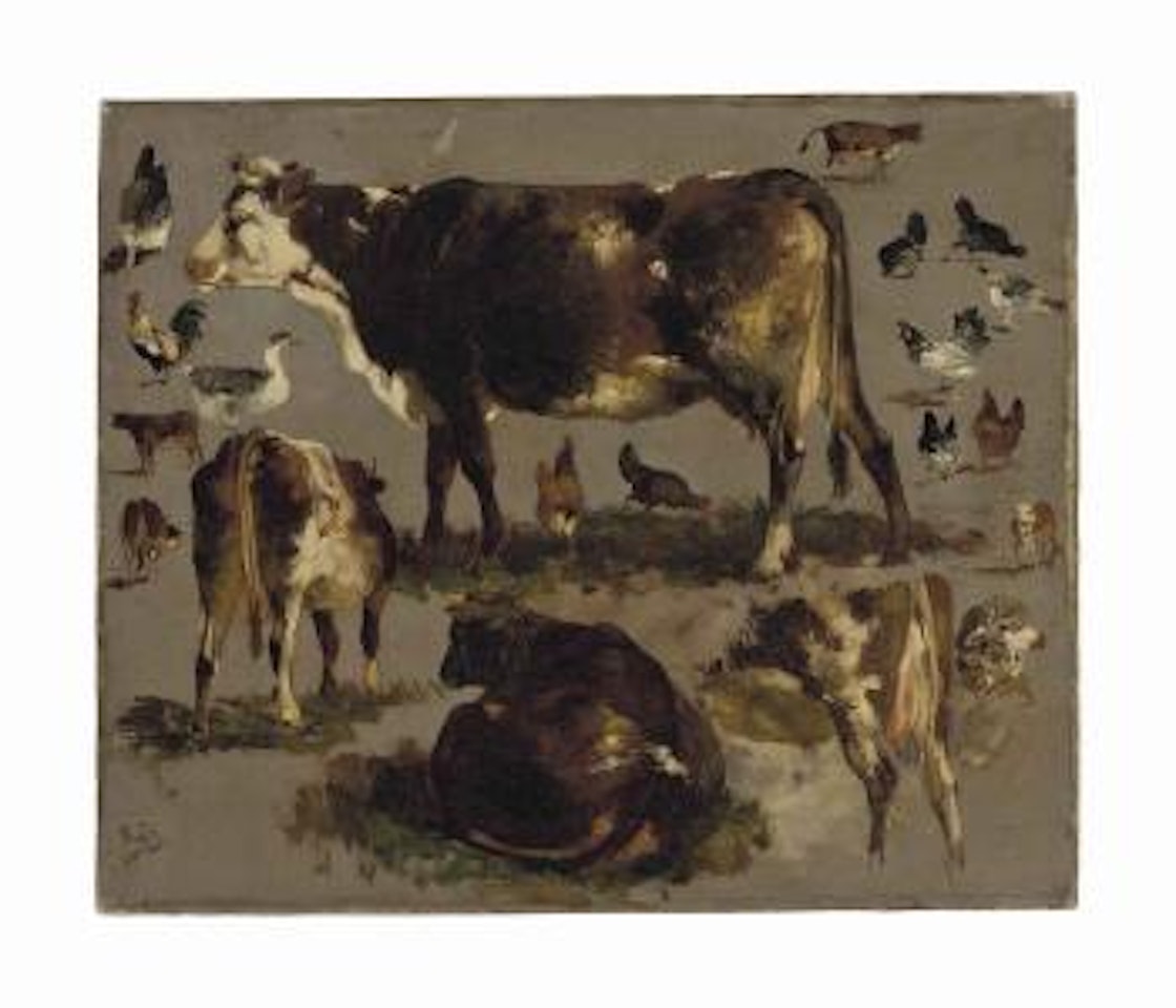 Studies of Cows, Hens, Roosters, a Goose and a Sheep by Rosa Bonheur