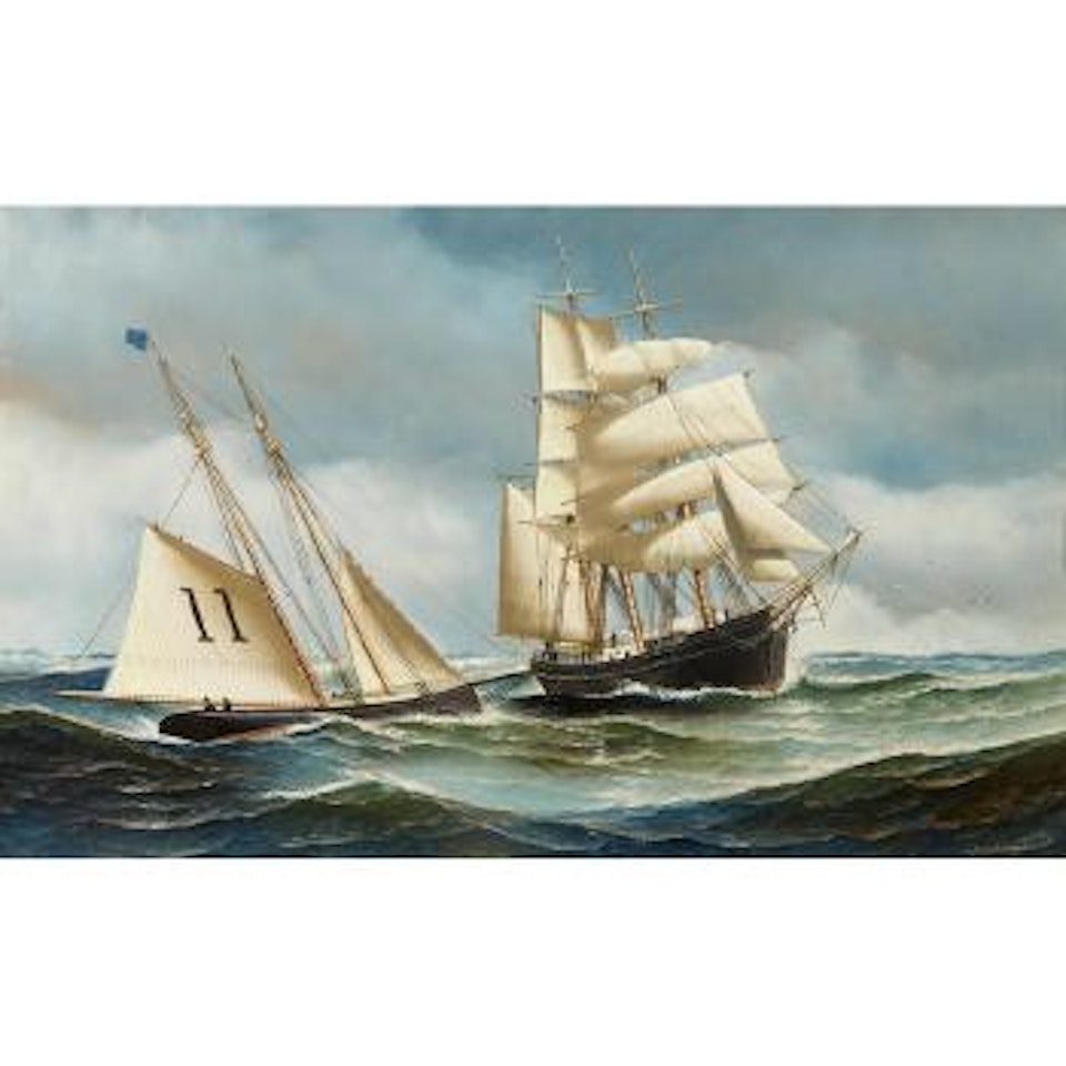 The Pilot Schooner, Phantom meeting a merchant brig off New York by Antonio Jacobsen