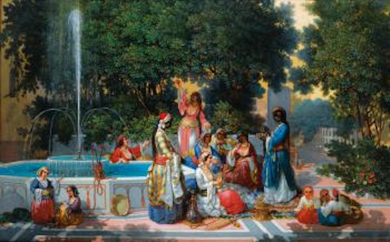 Femmes et enfants dans l'orangeraie by French School