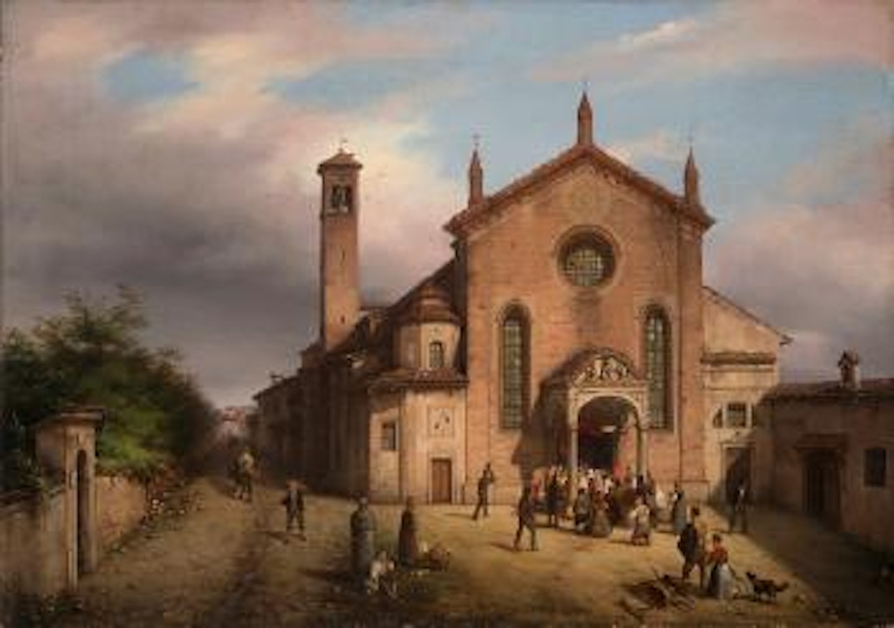 Processione di fedeli alla chiesa di Santa Maria della Pace in Milano by Carlo Canella