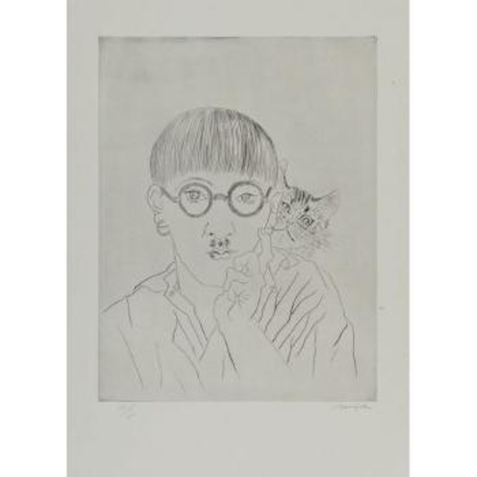 Autoportrait, le chat sur l'épaule by Leonard Tsuguharu Foujita