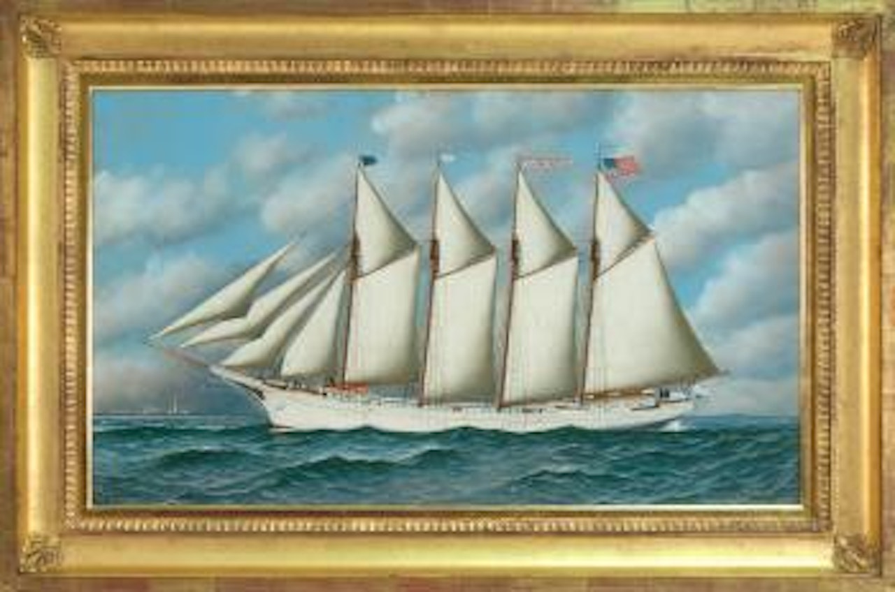 Portrait of the four-masted schooner Judge Boyce by Antonio Jacobsen