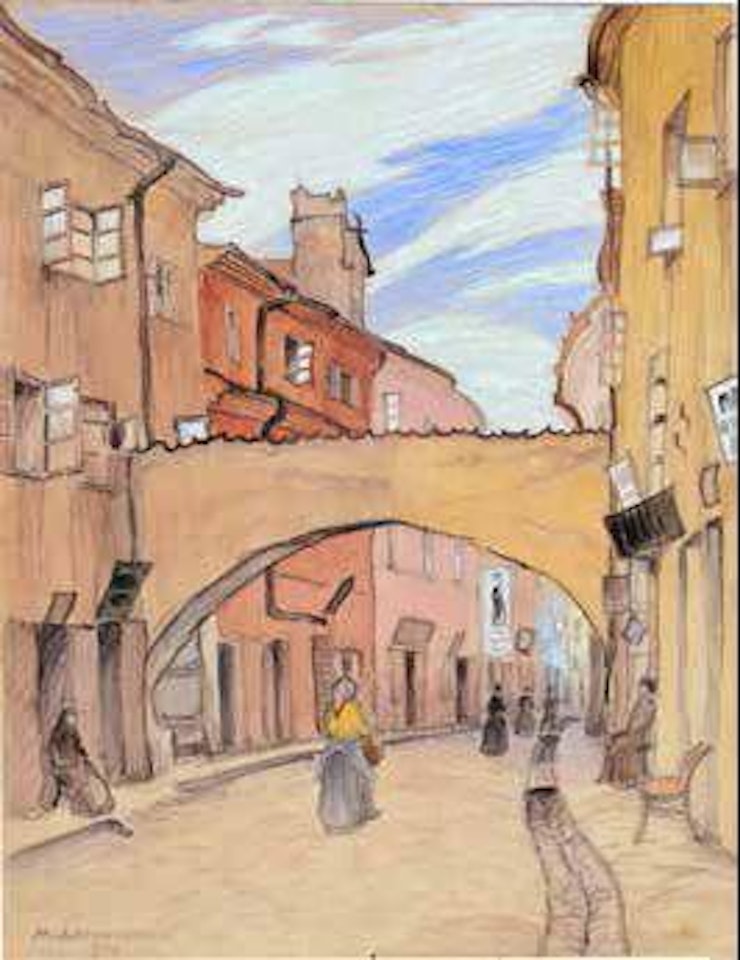 Vue d’une ruelle animée by Mstislav Valerianovich Dobuzhinsky