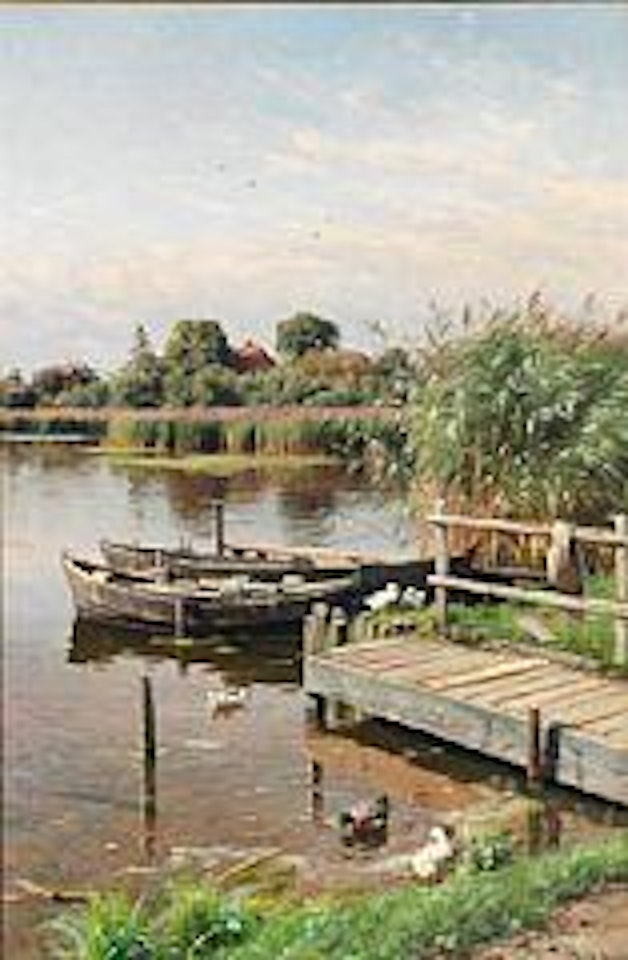 At the village pond in Zehna, Germany by Peder Mork Monsted