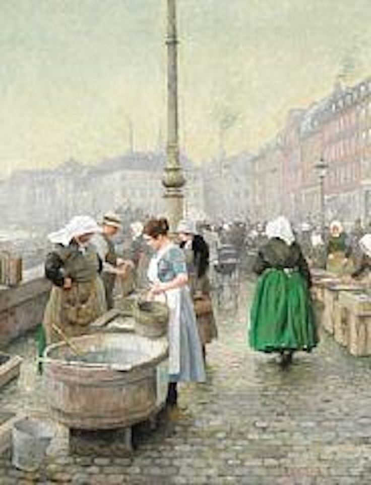 Fishermen's wives selling fresh fish at Gl.  Strand, Copenhagen by Paul Fischer