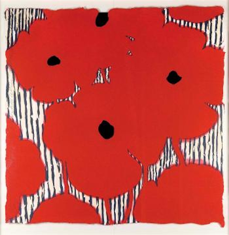 Eight red poppies with flocked center by Donald Sultan