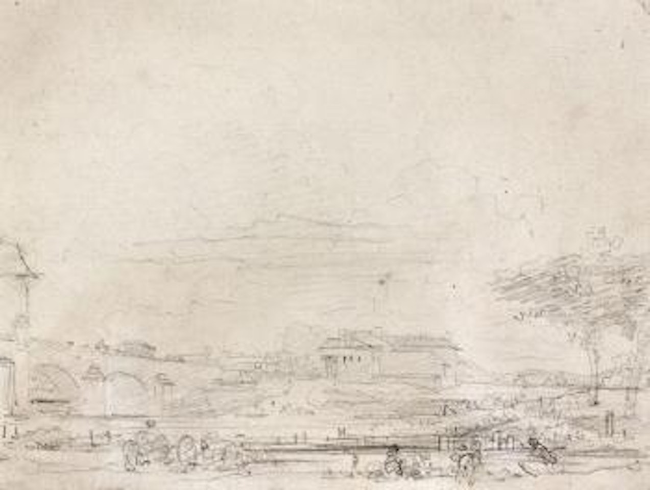 Scène animée sur le quai d’une ville by Jean-Honoré Fragonard