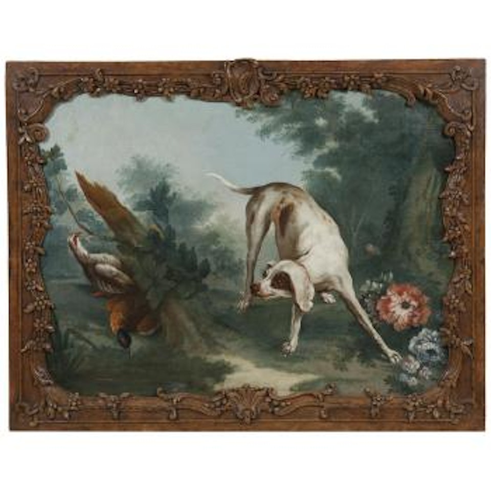 A hunting dog flushing game in a wooded landscape; also a companion painting, (a pair) by Continental School