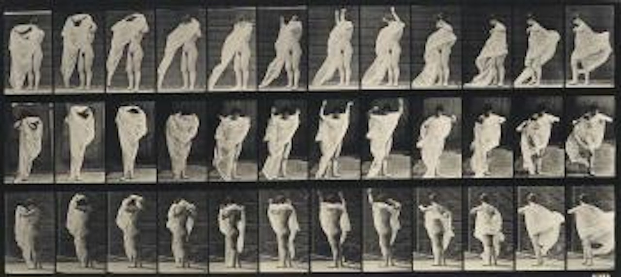 Nude woman spinning with diaphanous cloth by Eadweard Muybridge