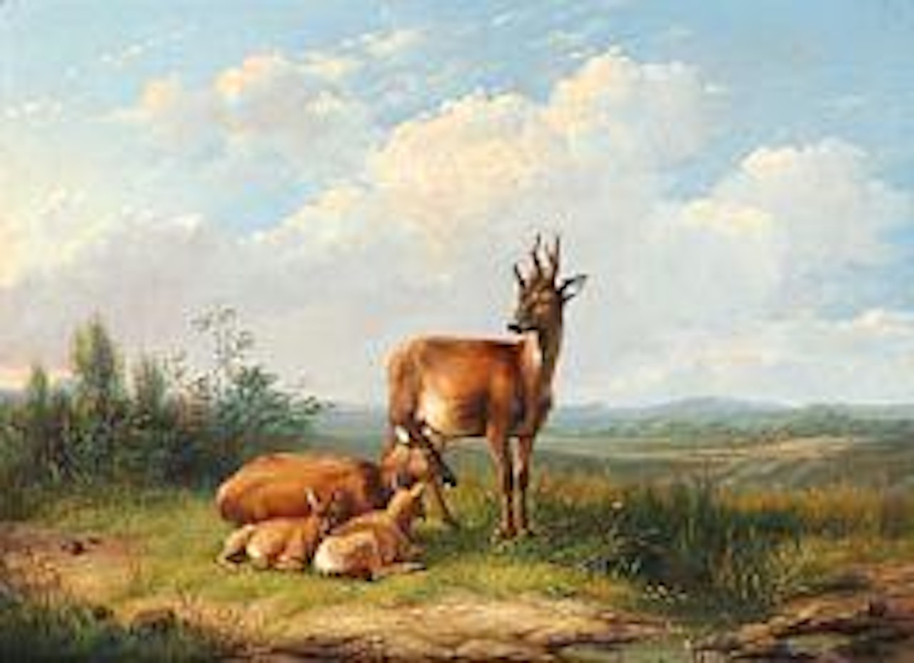 Landscape with roe deer by Eugène Joseph Verboeckhoven