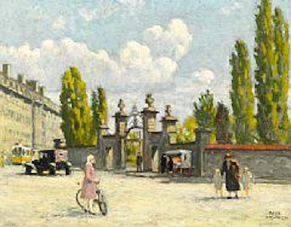 Street scene in front of the entrance to Kongens Have at the corner of Sølvgade by Paul Fischer