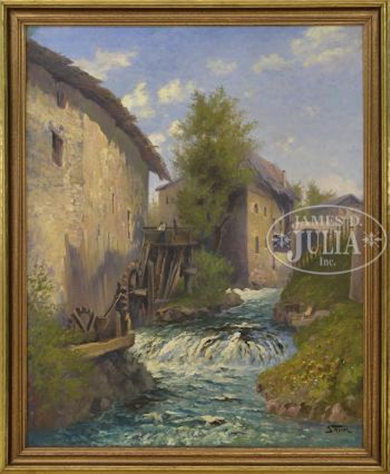 River flowing through a German village with mill by John Fery