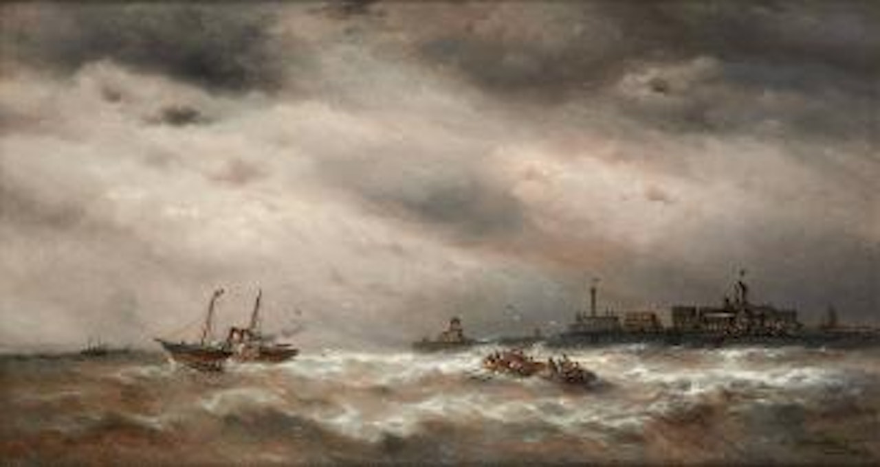 Remorqueur à vapeur devant la digue d’Ostende by François Etienne Musin