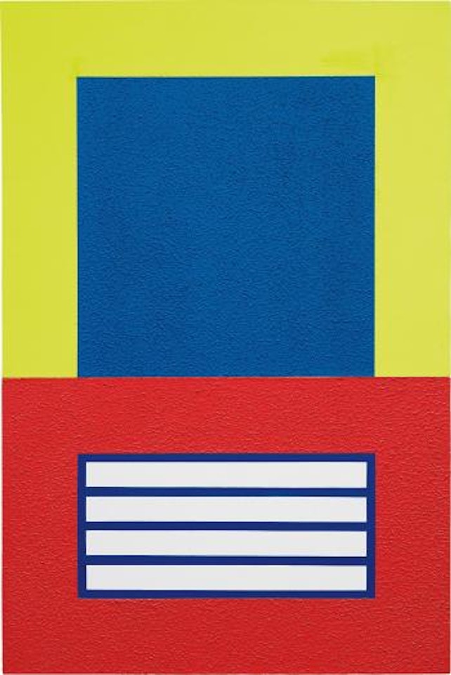 Blue Cell Over Horizontal Red Prison by Peter Halley