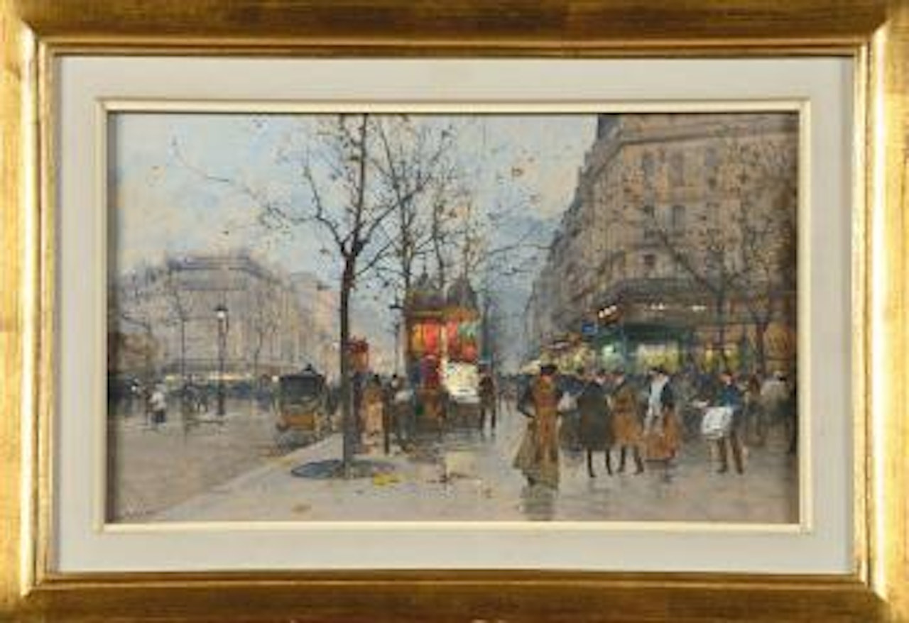 Boulevard parisien animé by Eugene Galien-Laloue