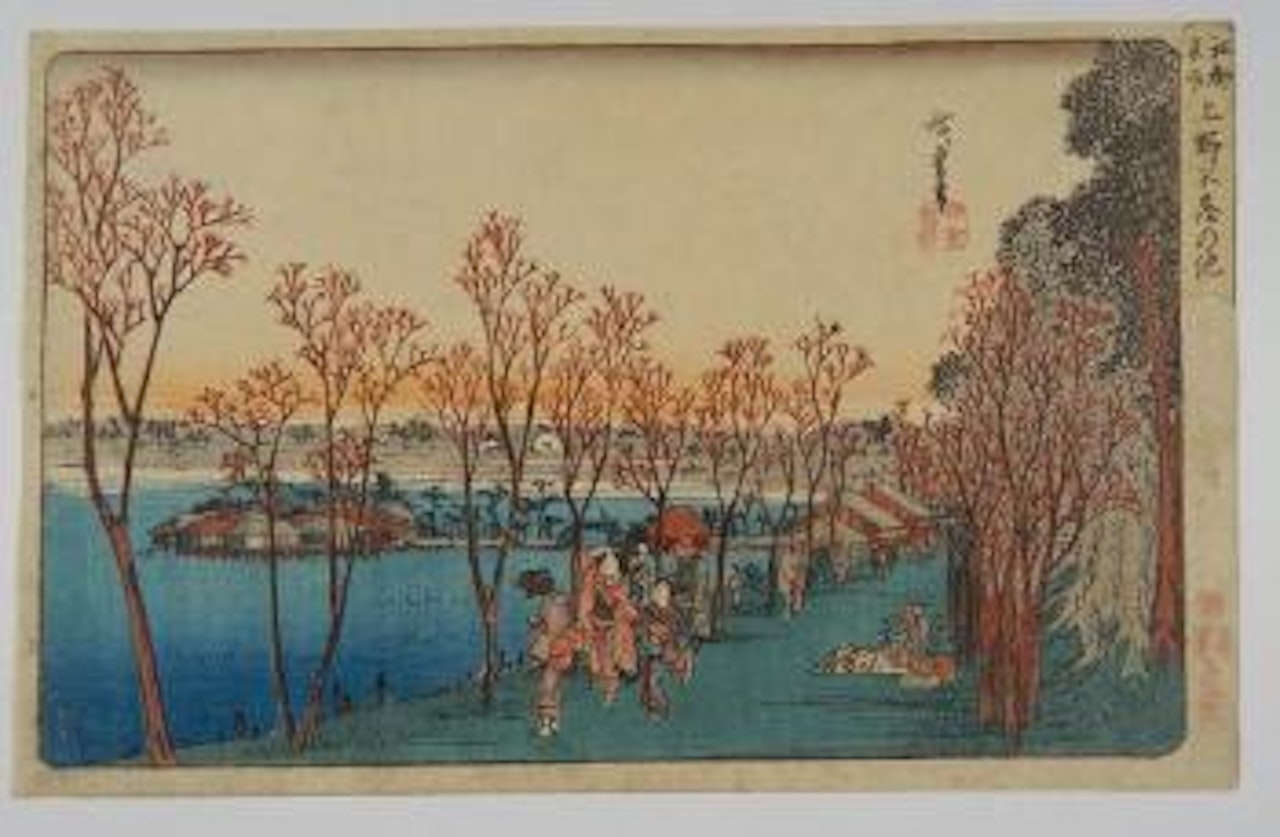 Promeneurs près du lac Shinobazu by Utagawa Hiroshige