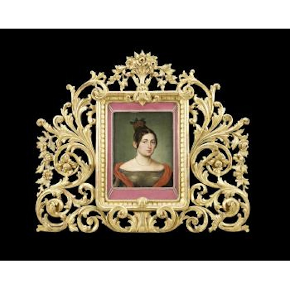 Portrait of a young woman, bust-length, in a grey dress with a red shawl by Francesco Hayez