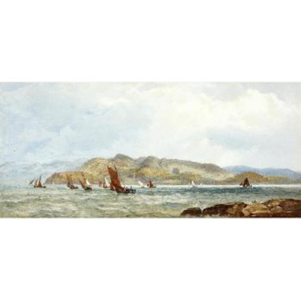 Yachts in Loch Crinan from opposite Don Troon Castle by Edward Duncan