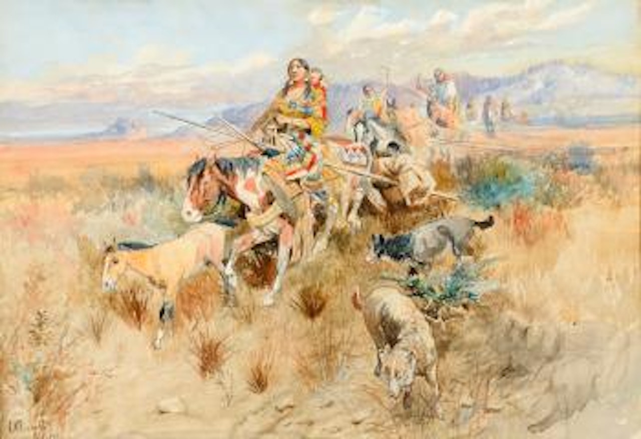 In the Wake of a Cree Hunting Party (1895) by Charles M Russell