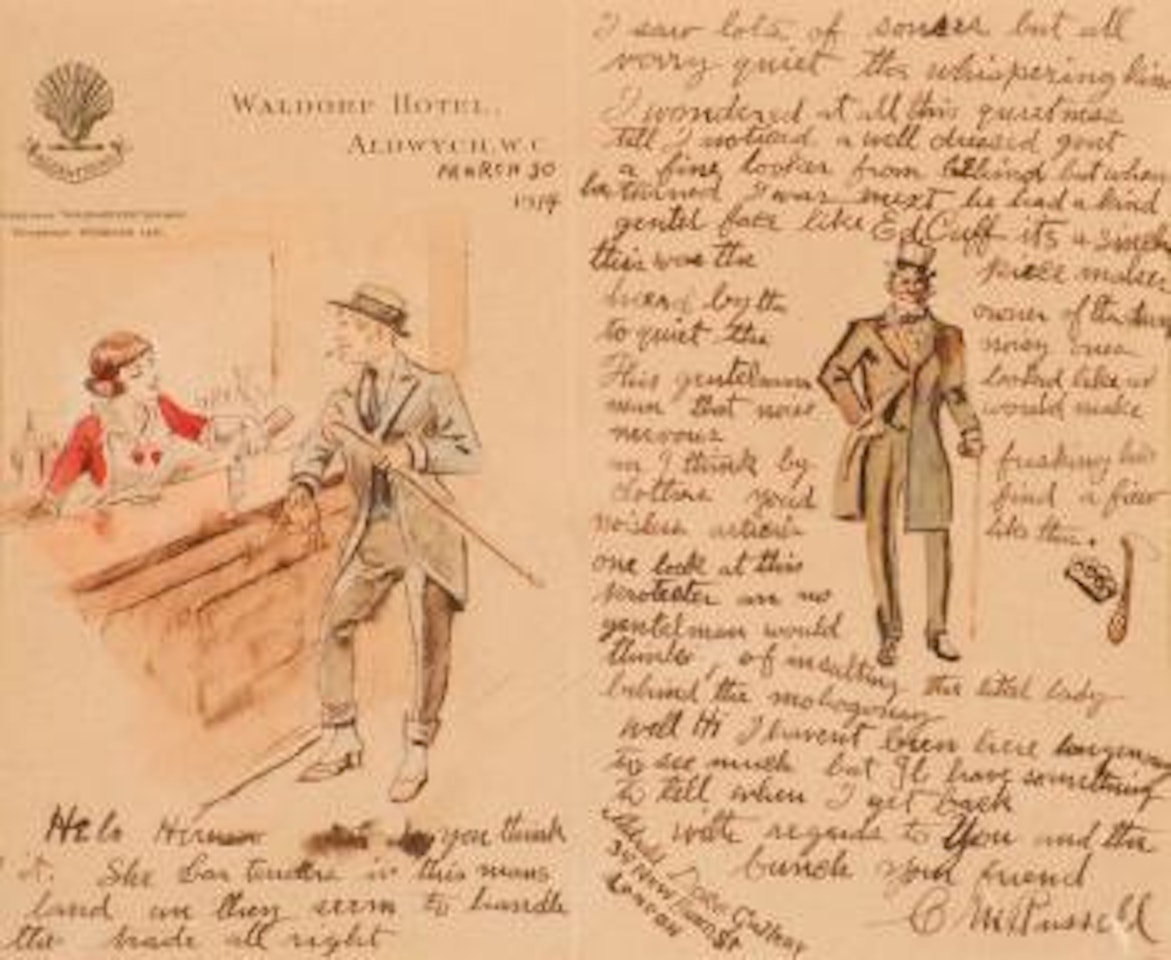 Helo Hirum [Keros A. Hinote] – Waldorf Hotel Letter (1914) by Charles M Russell
