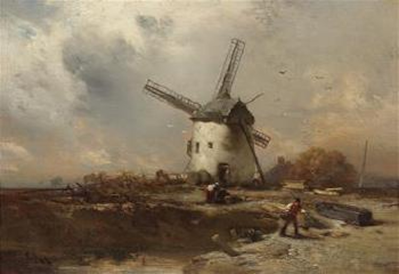 Landscape with Windmill and decorative figures by Charles Hoguet