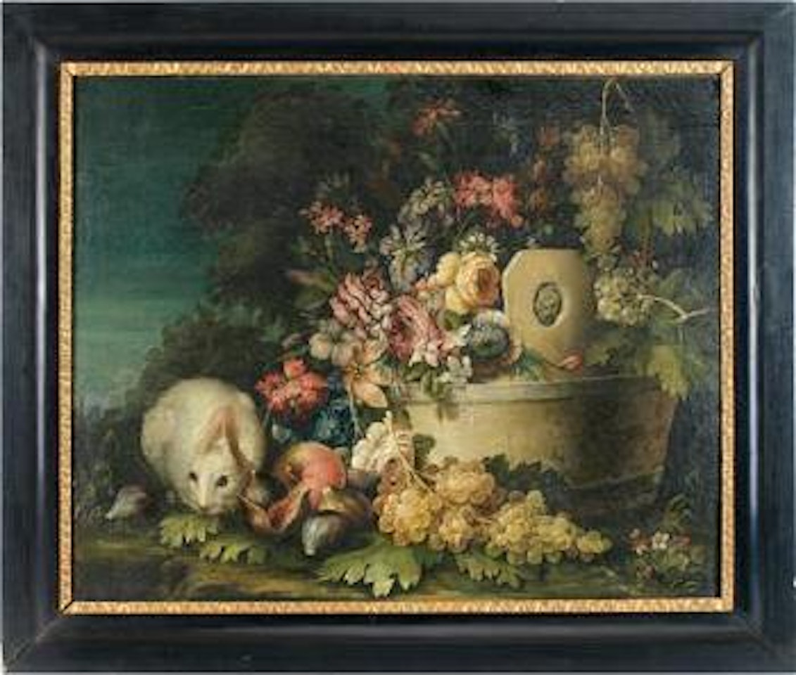 Stillleben mit Kaninchen und Blumentrog by Franz Werner von Tamm