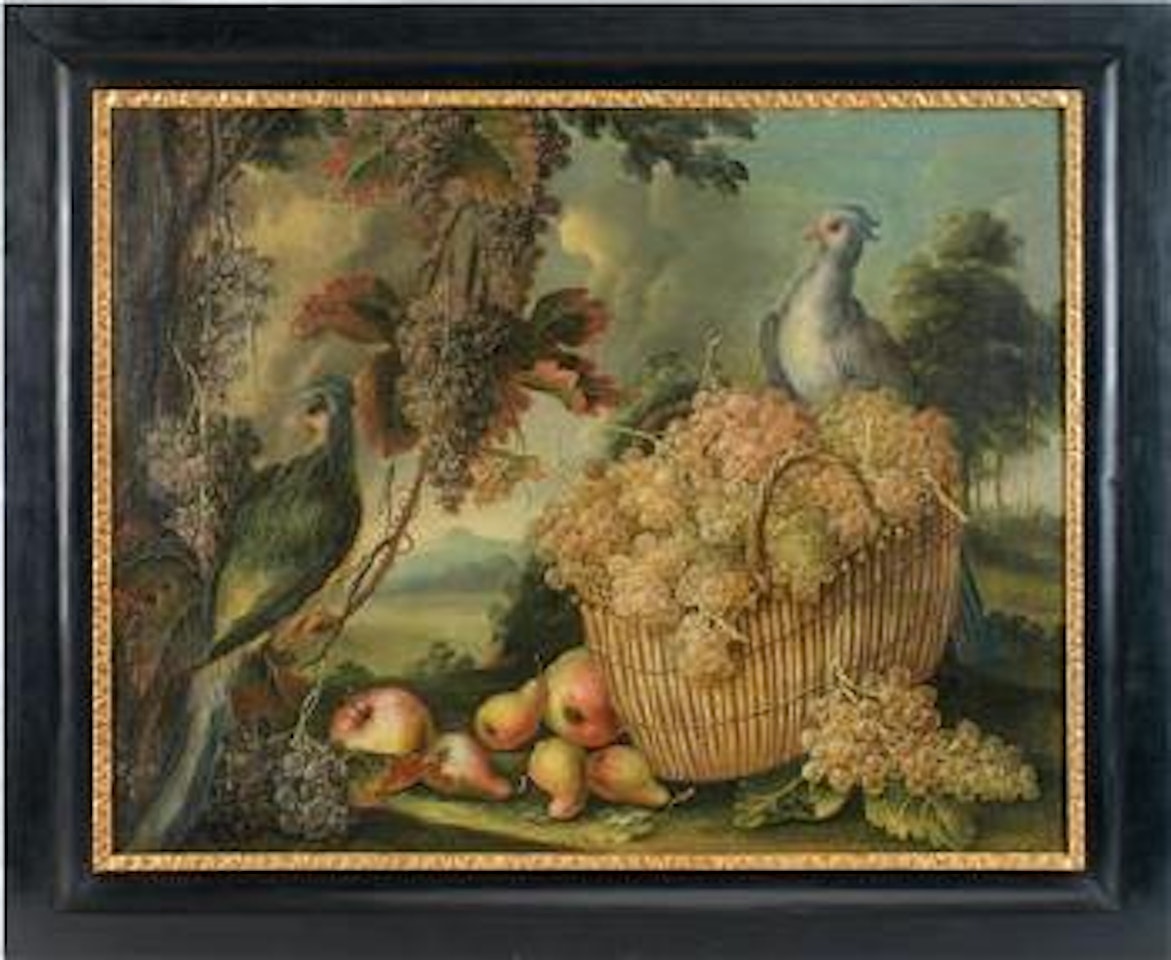 Stillleben mit Vögel, Trauben-korb und Früchten by Franz Werner von Tamm