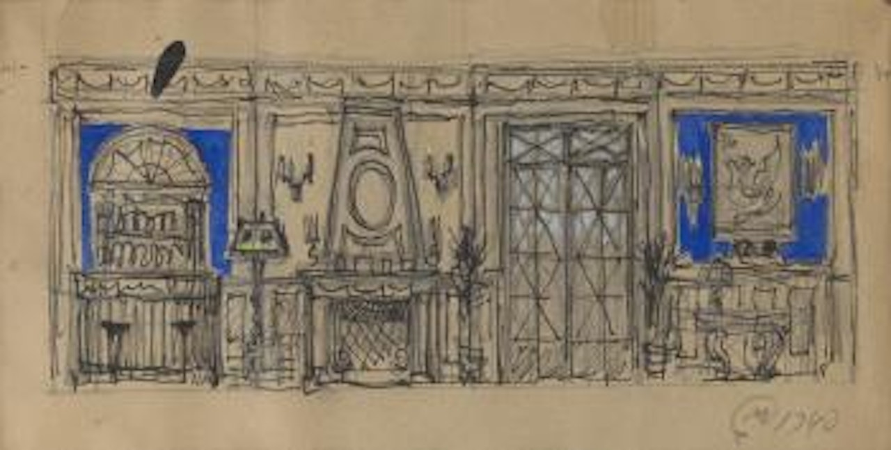 Interior decoration with blue accents by Mstislav Valerianovich Dobuzhinsky