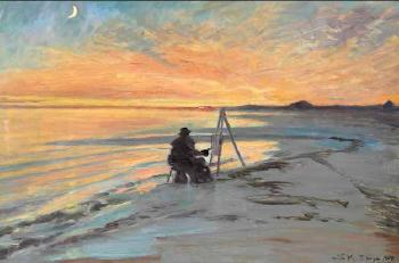 Painter on Skagen beach, new moon by Peder Severin Kröyer