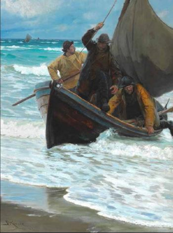 paa Baaden, der løber ind mod Strandkanten by Peder Severin Kröyer