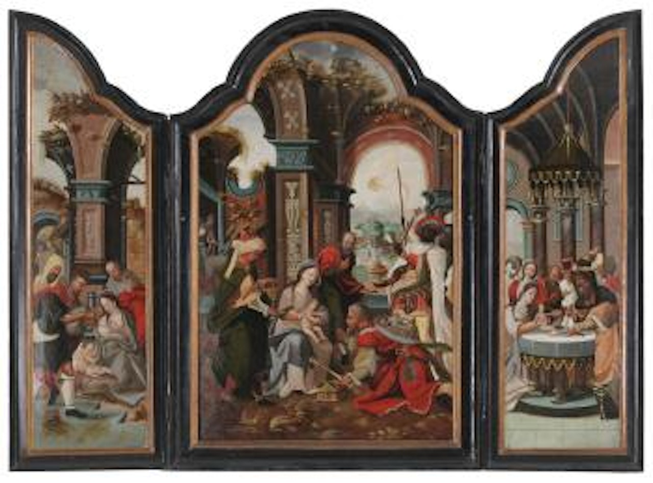 Triptyque figurant l'Adoration des mages. Adoration des bergers. Circoncision by Attributed to Pieter Coecke van Aelst I
