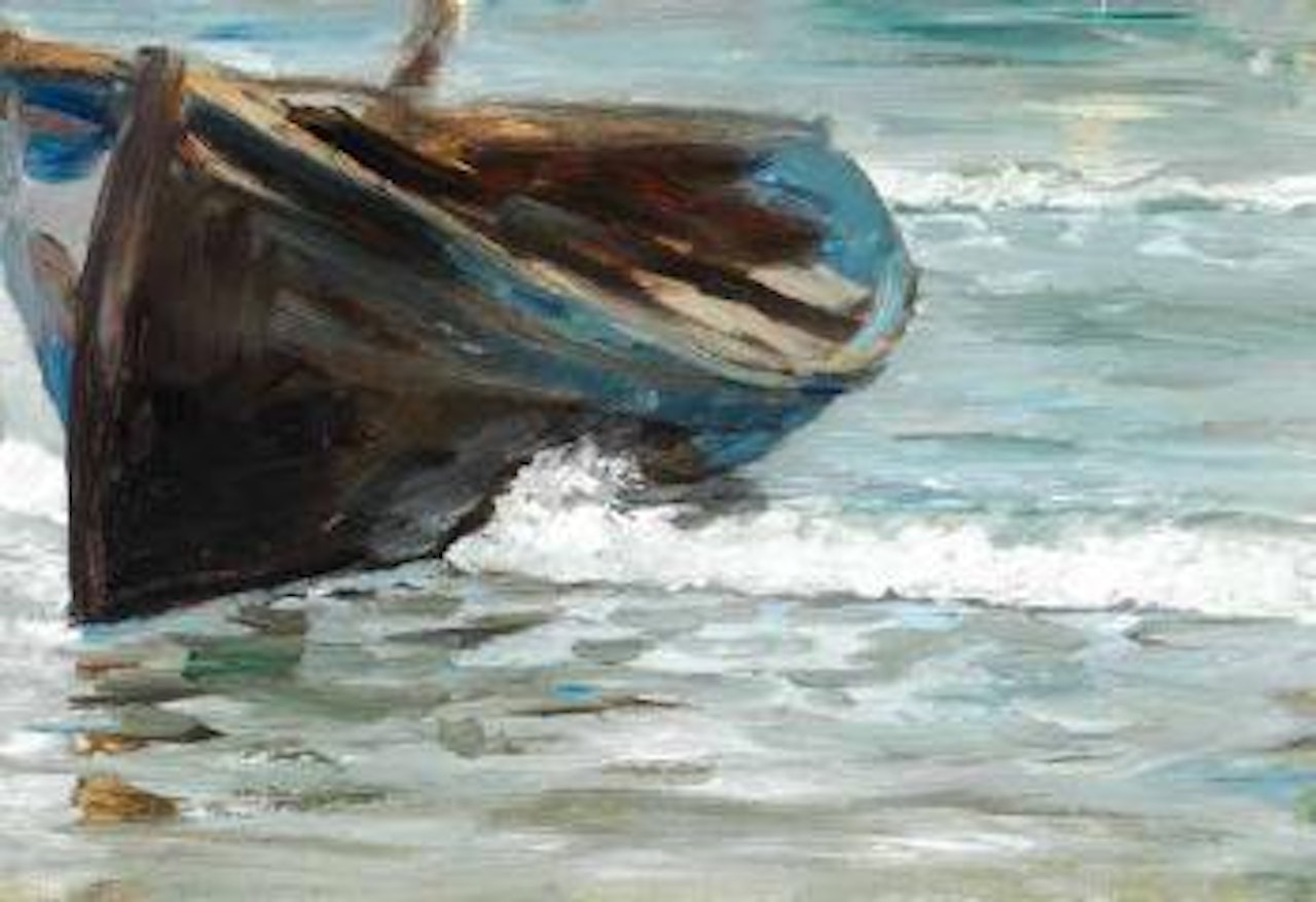 En båd liggende i strandkanten by Peder Severin Kröyer