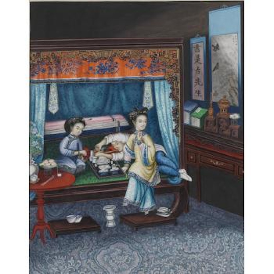 Young Man on a Bed Smoking Opium by Tingqua
