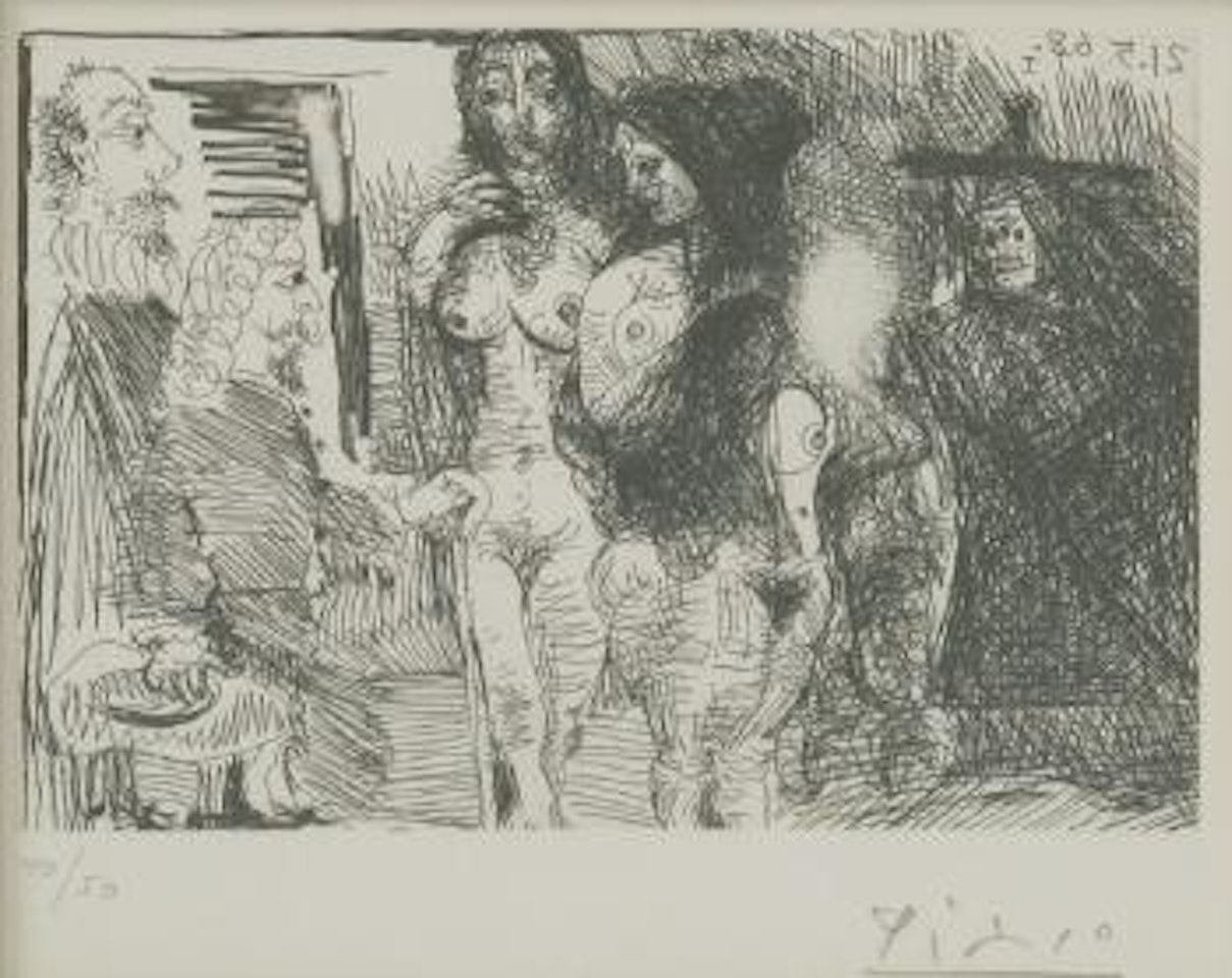 La Celestine Presentant ses duex pensionnaires a deux clients by Pablo Picasso