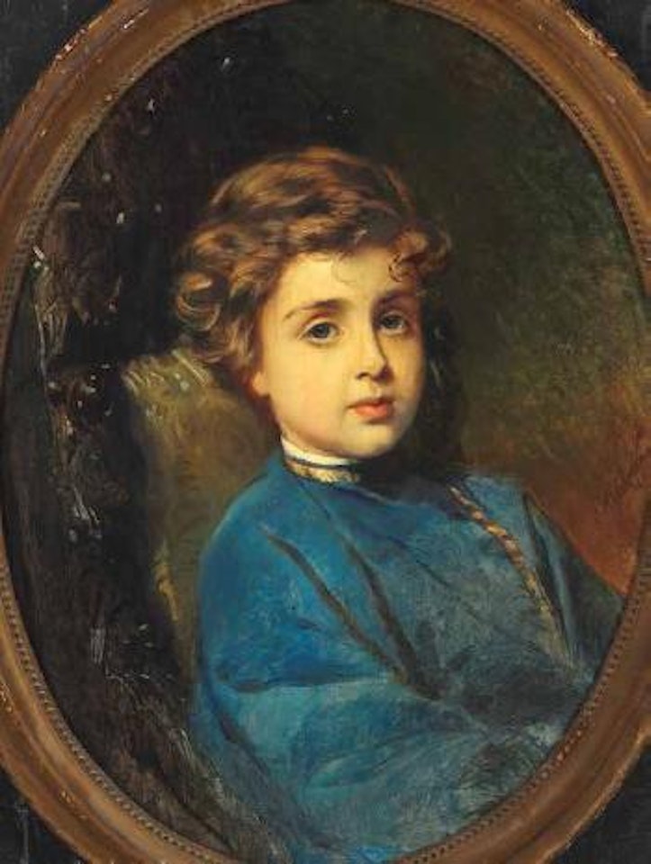 Portrait of a boy in a blue Russian shirt by Konstantin Makovsky