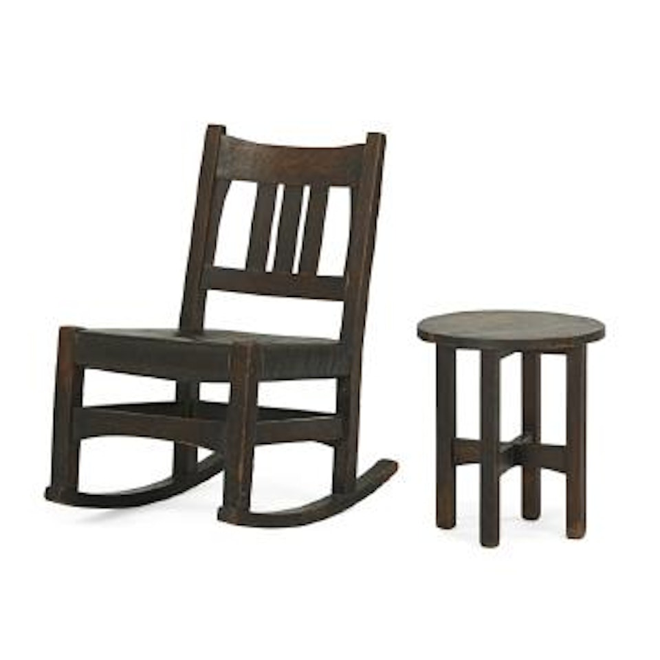 Tabouret and sewing rocker by Gustav Stickley