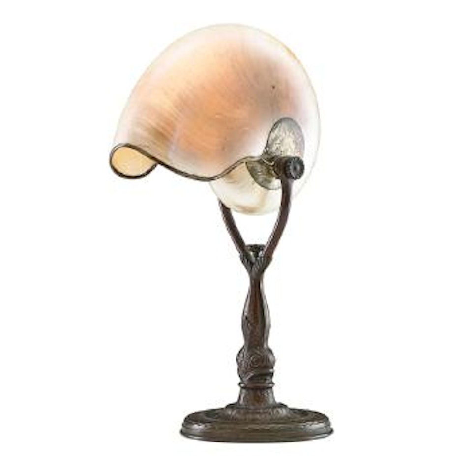 Nautilus table lamp, dolphins base by Tiffany Studios
