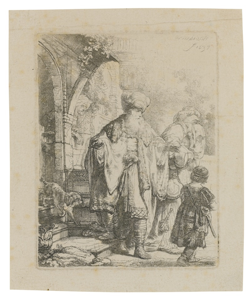 ABRAHAM CASTING OUT HAGAR AND ISHMAEL (B., HOLL. 30; NEW HOLL. 166; H. 149) by Attributed to Rembrandt Harmensz van Rijn