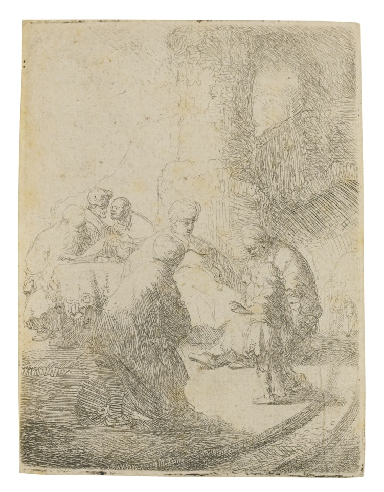 CHRIST DISPUTING WITH THE DOCTORS: SMALL PLATE (B., HOLL.ï¿½66; NEW HOLL. 53; H. 20) by Attributed to Rembrandt Harmensz van Rijn