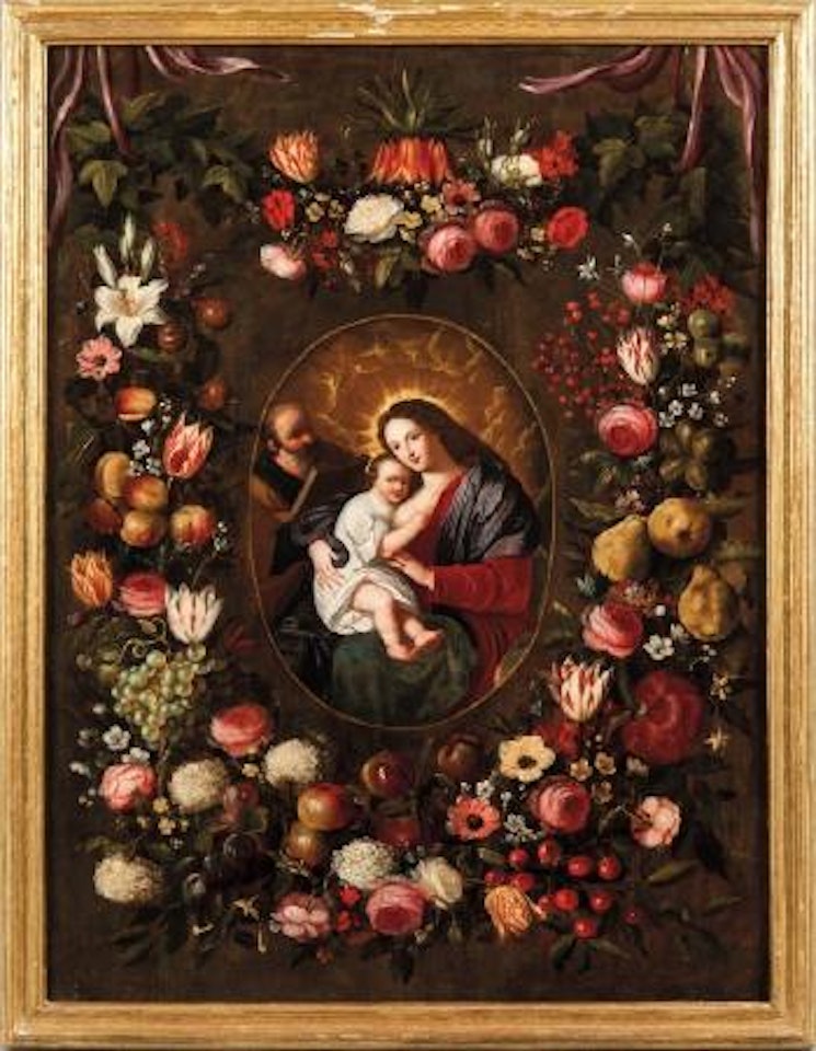 Ghirlanda di fiori con all'interno Sacra Famiglia by Hendrik van Balen by Jan Brueghel the Younger