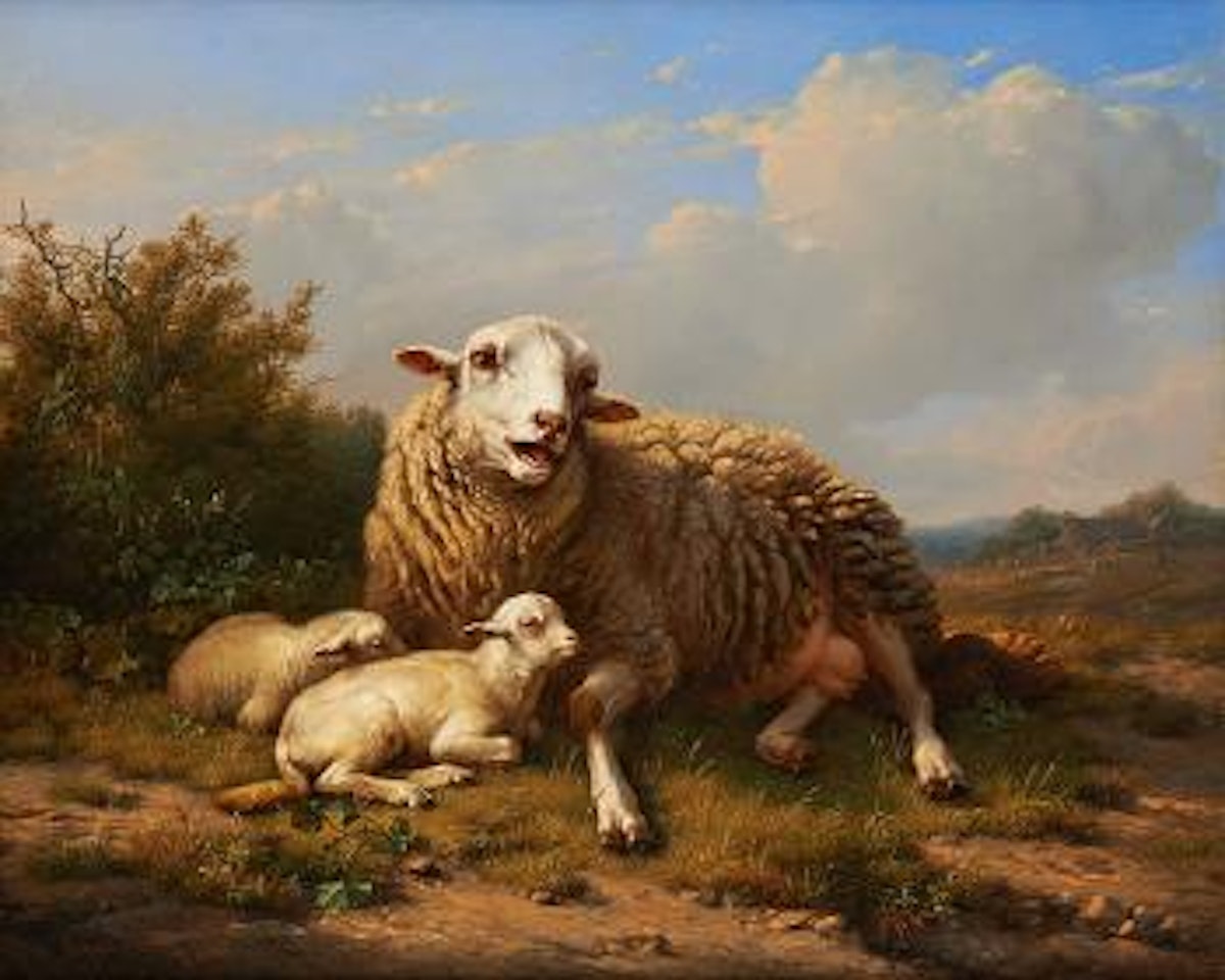 Brebis et ses deux petits sur fond de paysage by Eugène Joseph Verboeckhoven