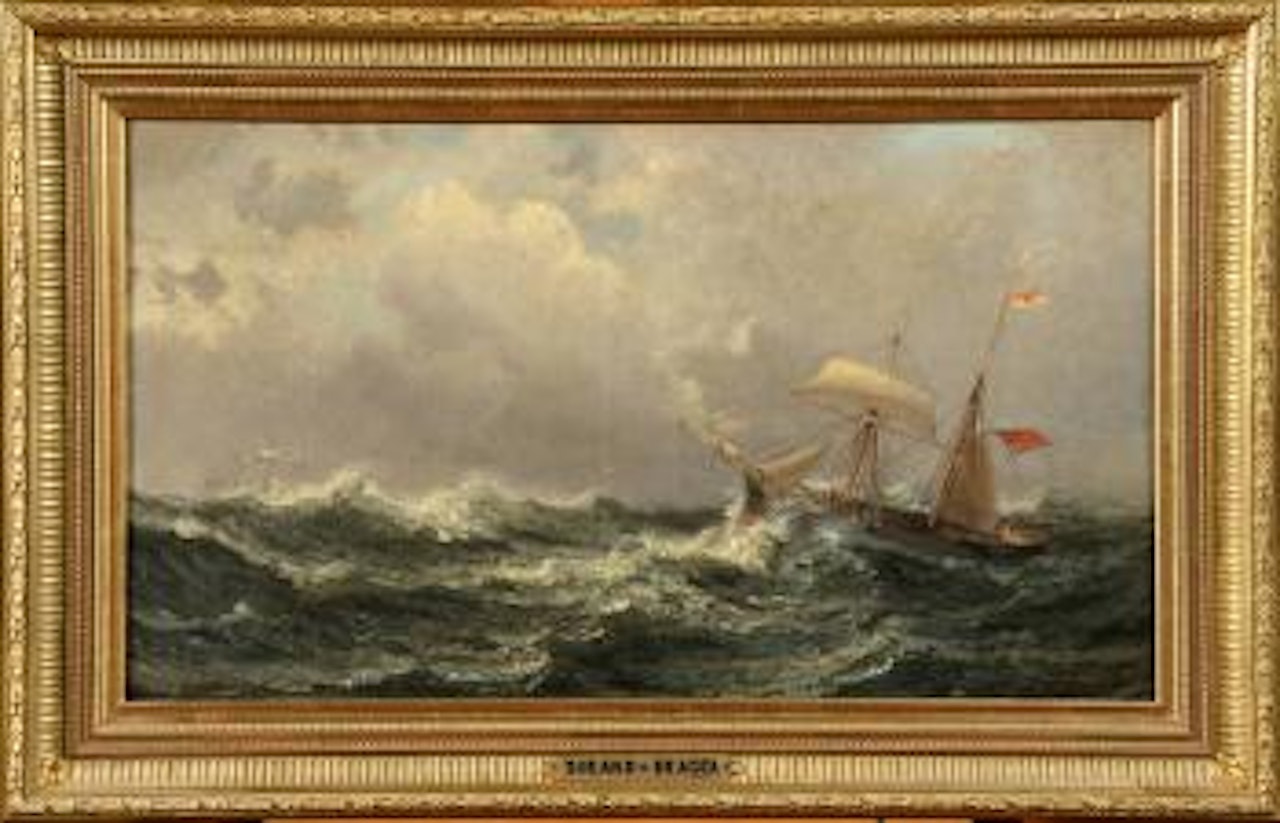 Bateau sur une mer agitée by Jean Baptiste Henri Durand-Brager
