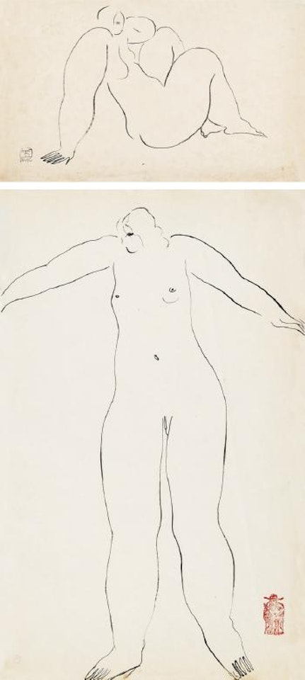 Seated and standing nude by Sanyu